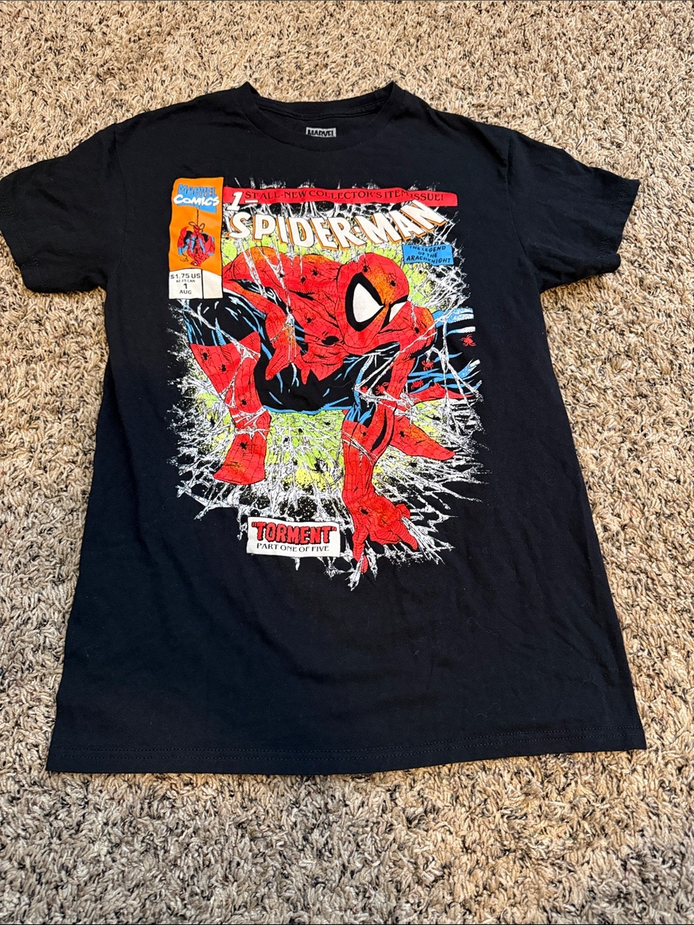 Marvel Black Tee with Red and Orange Spider-Man Graphic